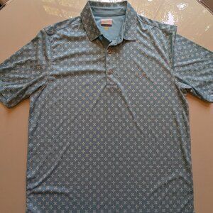 Greg Norman Polo Shirt Mens M Medium Blue Floral Print Golf Casual Short Sleeve
